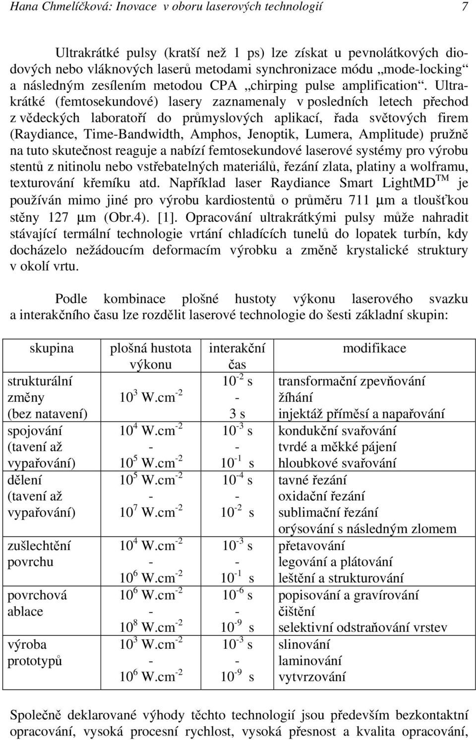 Ultrakrátké (femtosekundové) lasery zaznamenaly v posledních letech přechod z vědeckých laboratoří do průmyslových aplikací, řada světových firem (Raydiance, Time-Bandwidth, Amphos, Jenoptik, Lumera,