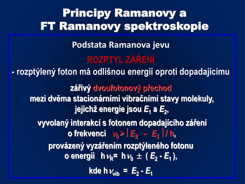 molekuly, jejichž energie jsou E 1 a E 2, vyvolaný interakcí s fotonem dopadajícího záření o frekvenci n 0 >