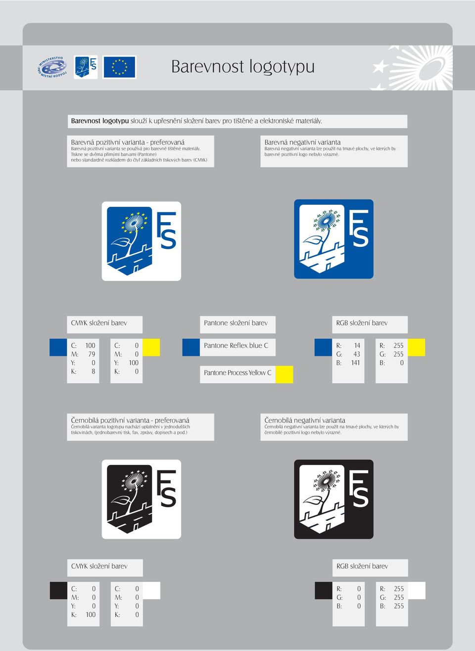 Tiskne se dvěm přímými brvmi (Pntone) nebo stndrdně rozkldem do čtyř zákldních tiskových brev (CMYK) Brevná negtivní vrint Brevná negtivní vrint lze použít n tmvé plochy, ve kterých by brevné