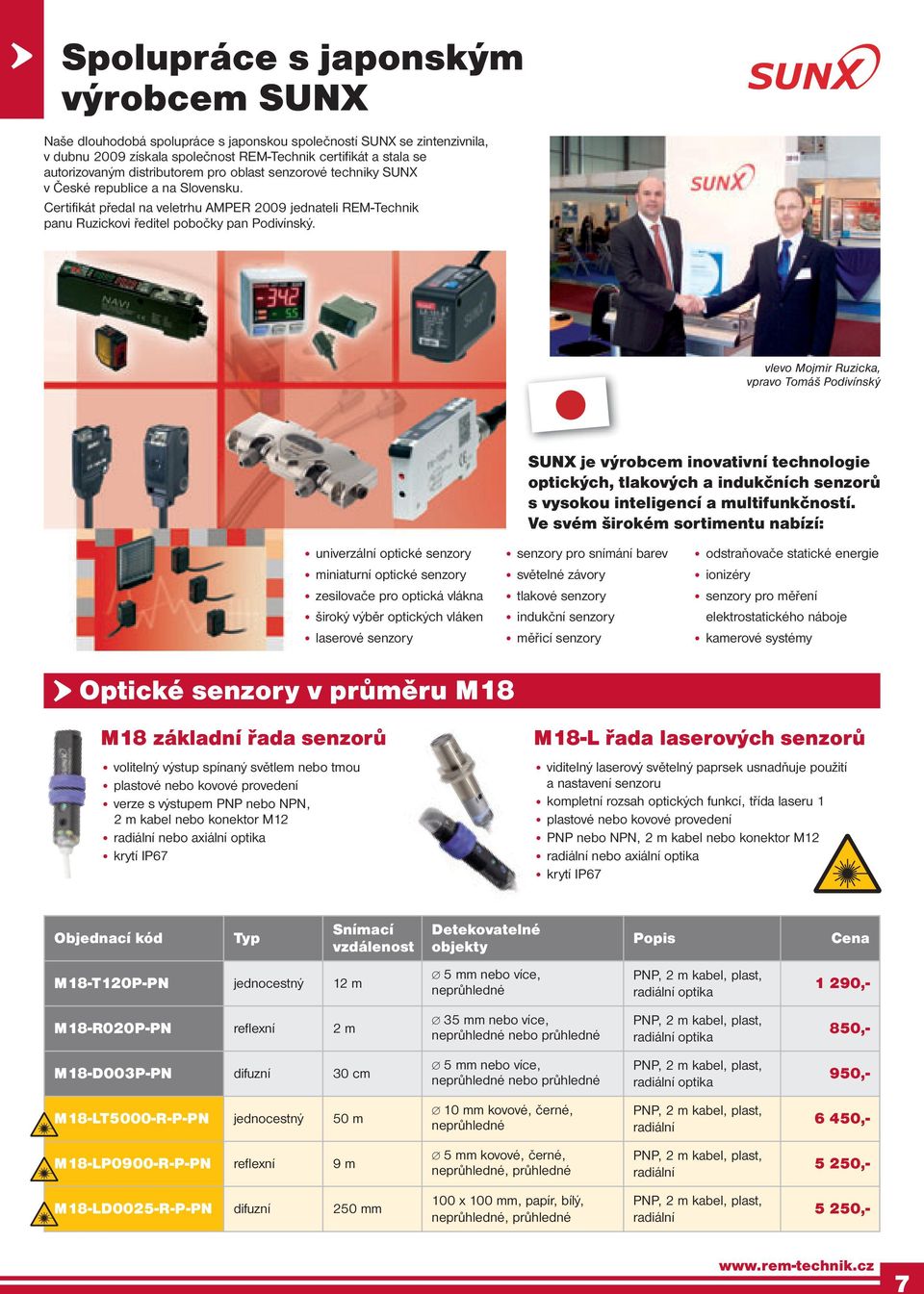 vlevo Mojmir Ruzicka, vpravo Tomáš Podivínský SUNX je výrobcem inovativní technologie optických, tlakových a indukčních senzorů s vysokou inteligencí a multifunkčností.