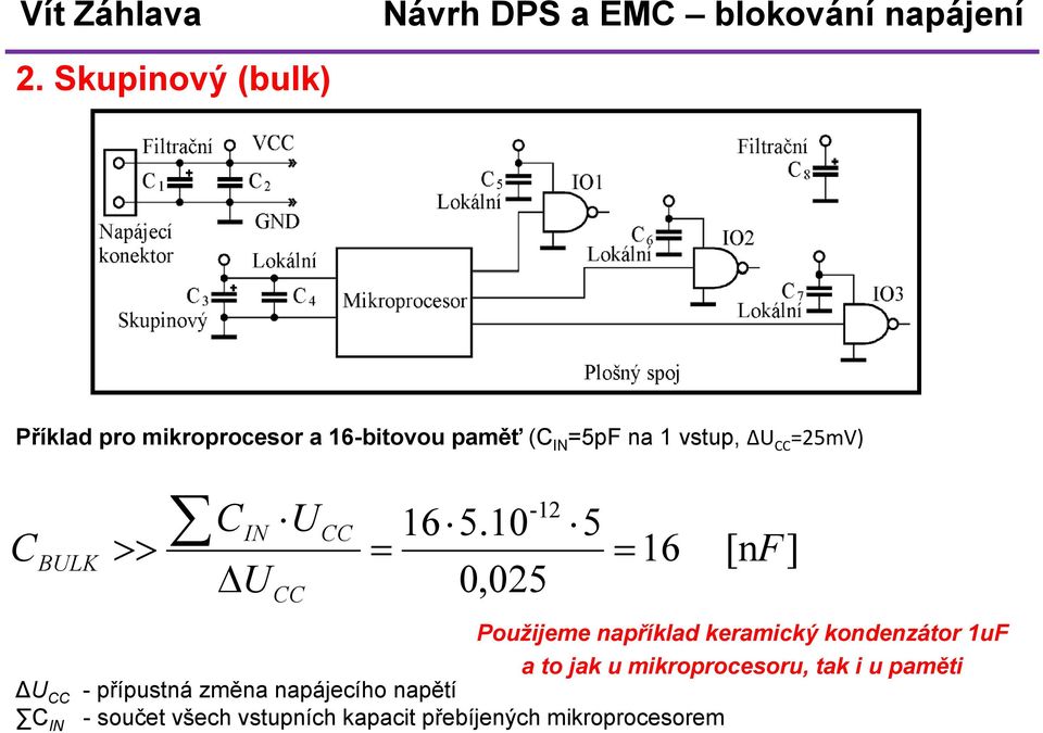 10 5 16 [n F ] 0,025 U CC Použijeme například keramický kondenzátor 1uF a to jak u
