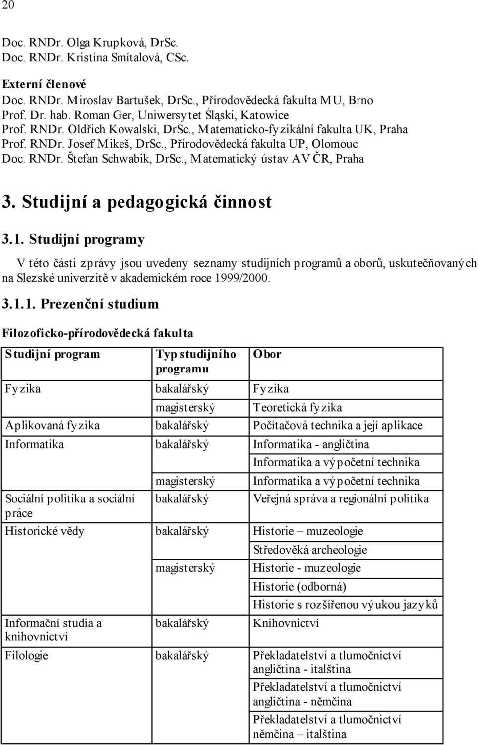 , Matematický ústav AV ČR, Praha 3. Studijní a pedagogická činnost 3.1.