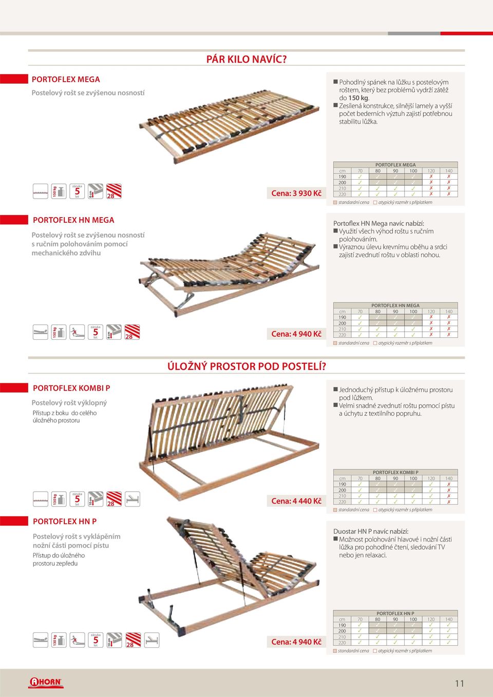 10 kg Cena: 3 930 Kč PORTOFLEX MEGA 190 200 210 220 PORTOFLEX HN MEGA Postelový rošt se zvýšenou nosností s ručním polohováním pomocí mechanického zdvihu Portoflex HN Mega navíc nabízí: Využití všech
