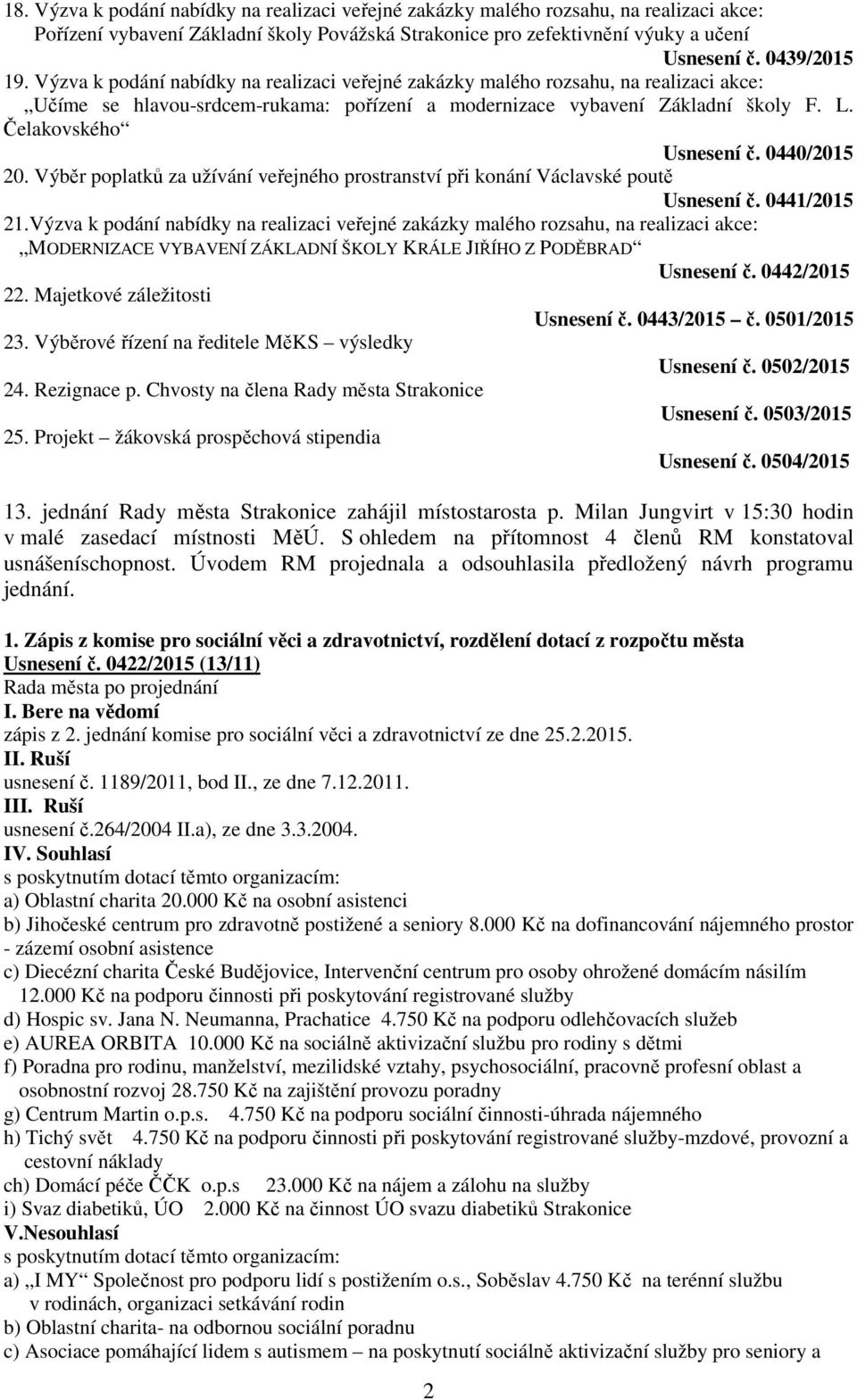 0440/2015 20. Výběr poplatků za užívání veřejného prostranství při konání Václavské poutě Usnesení č. 0441/2015 21.