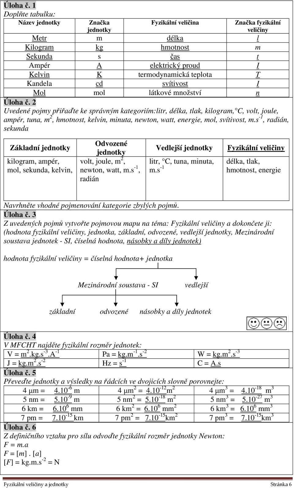 teplota T Kandela cd svítivost I Mol mol látkové množství n  2 Uvedené pojmy přiřaďte ke správným kategoriím:litr, délka, tlak, kilogram, C, volt, joule, ampér, tuna, m 2, hmotnost, kelvin, minuta,