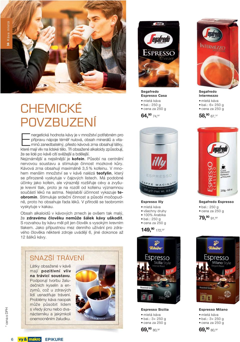 zrna obsahují látky, které mají vliv na lidské tělo. Tři obsažené alkaloidy způsobují, že se lidé po kávě cítí svěžejší a bdělejší. Nejznámější a nejsilnější je kofein.