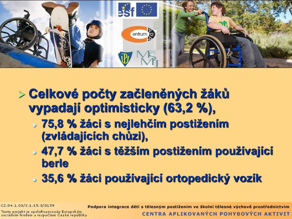 postiţením (zvládajících chůzi), 47,7 % ţáci s těţším