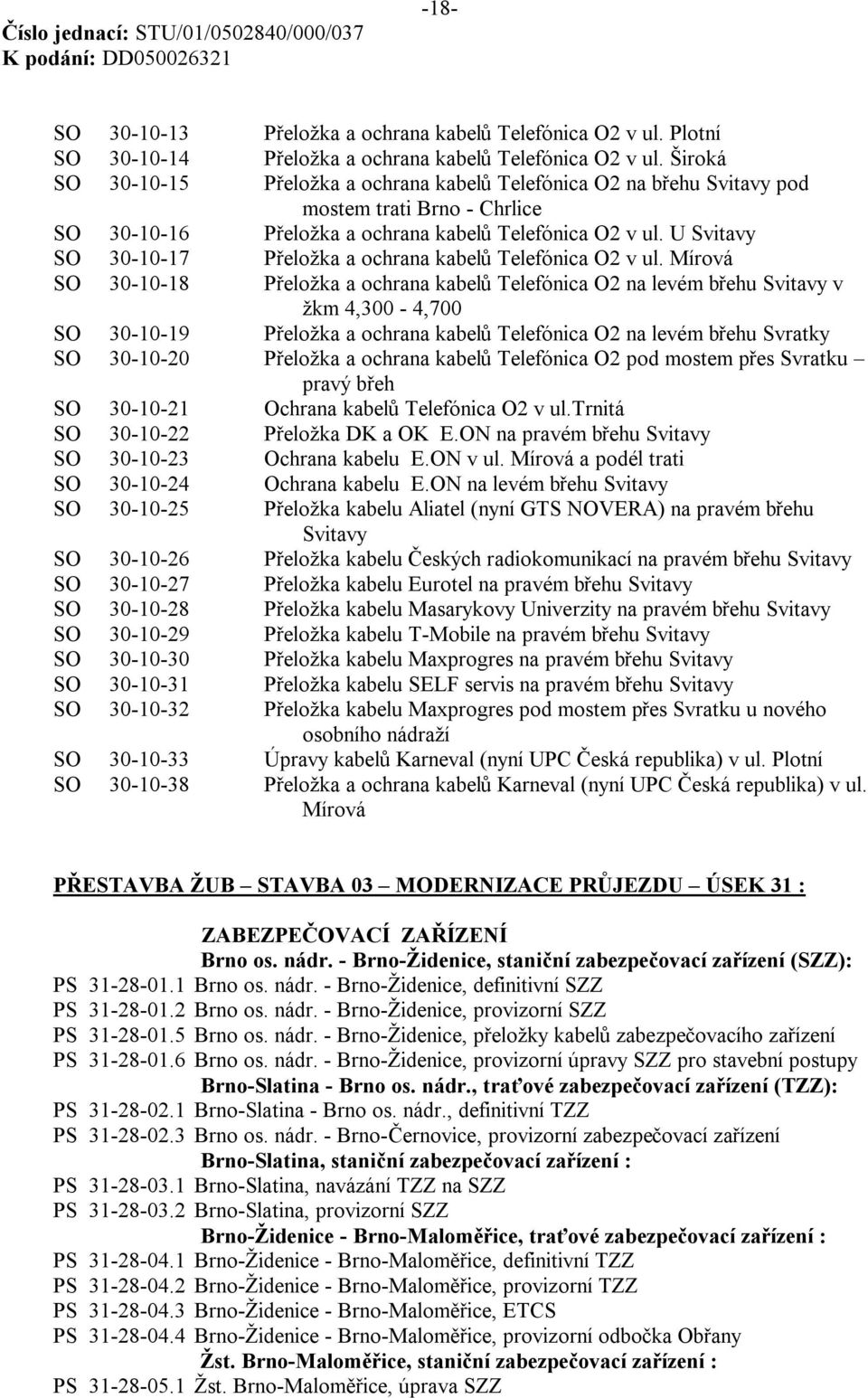 U Svitavy SO 30-10-17 Přeložka a ochrana kabelů Telefónica O2 v ul.
