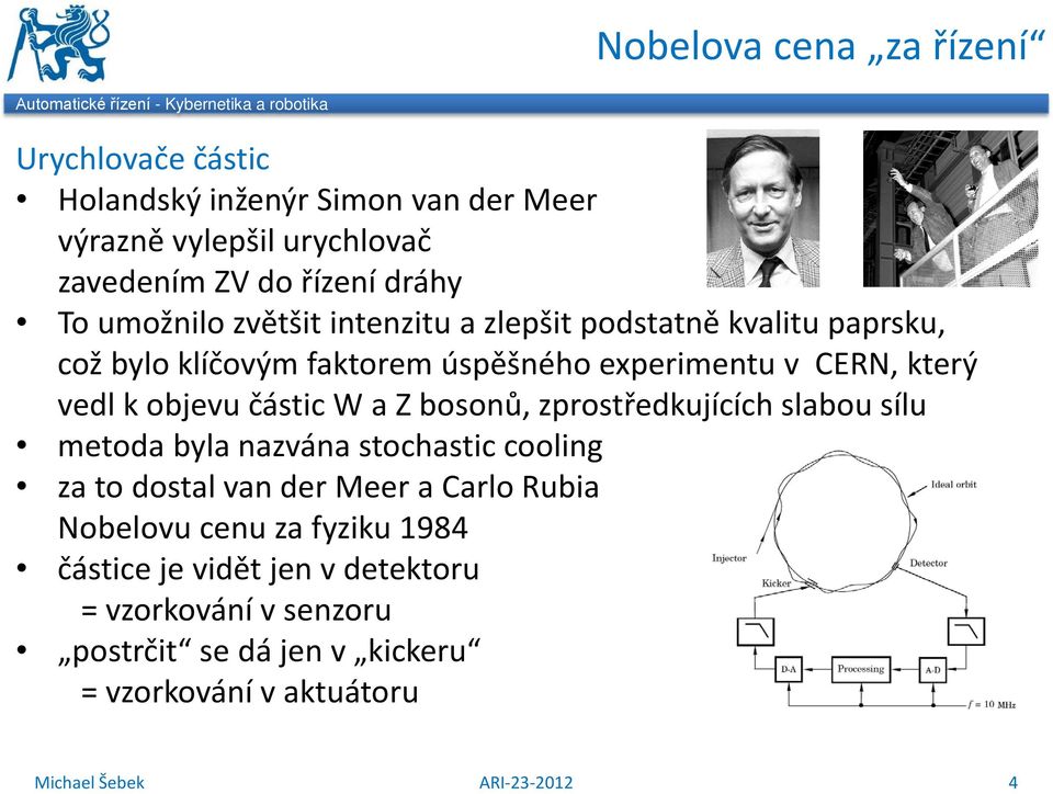 který vedl k objevu částic W a Z bosonů, zprostředkujících slabou sílu metoda byla nazvána stochastic cooling za to dostal van der Meer a Carlo Rubia