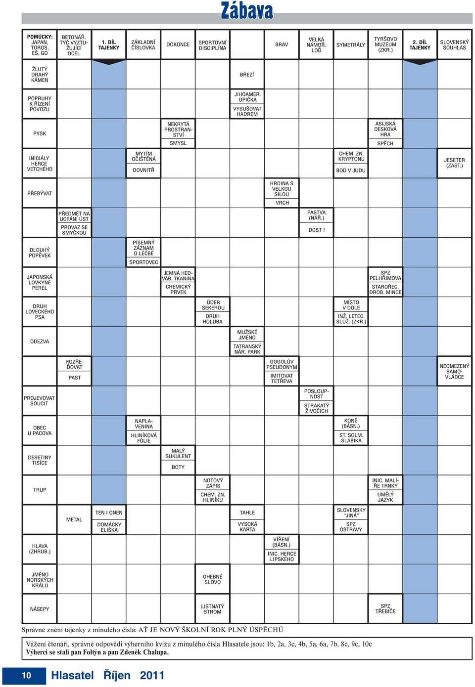 minulého čísla Hlasatele jsou: 1b, 2a, 3c, 4b, 5a, 6a, 7b, 8c, 9c,