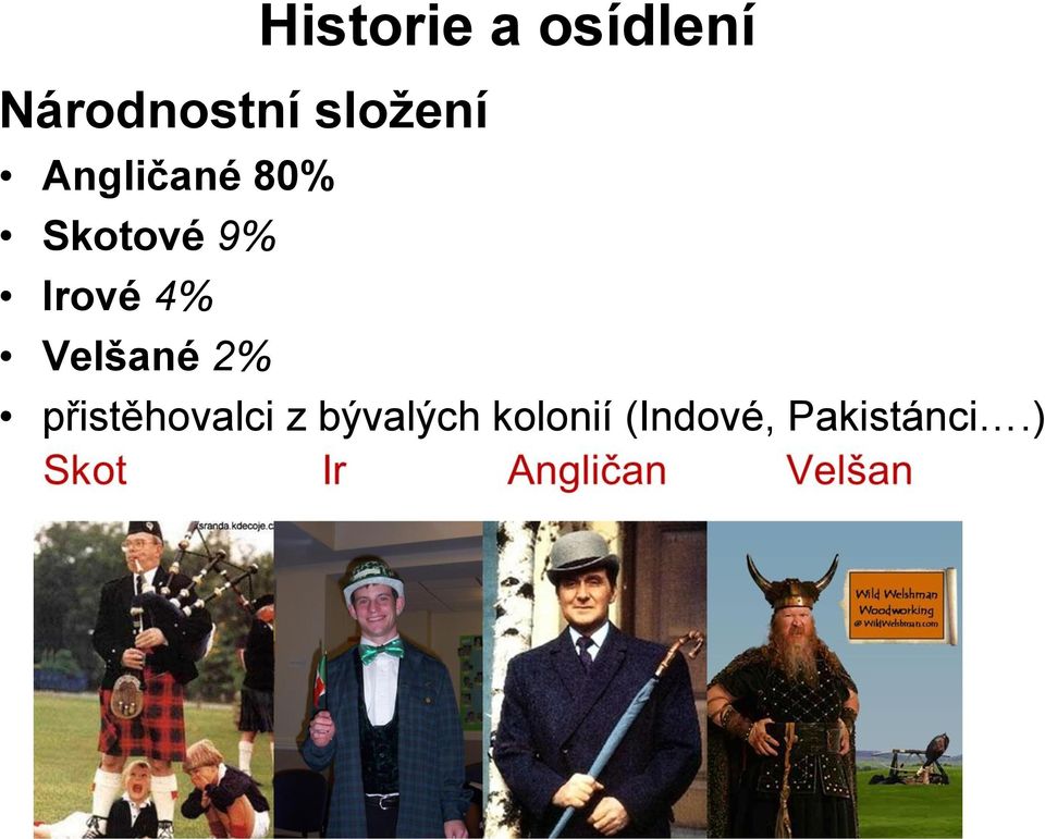 Irové 4% Velšané 2% přistěhovalci