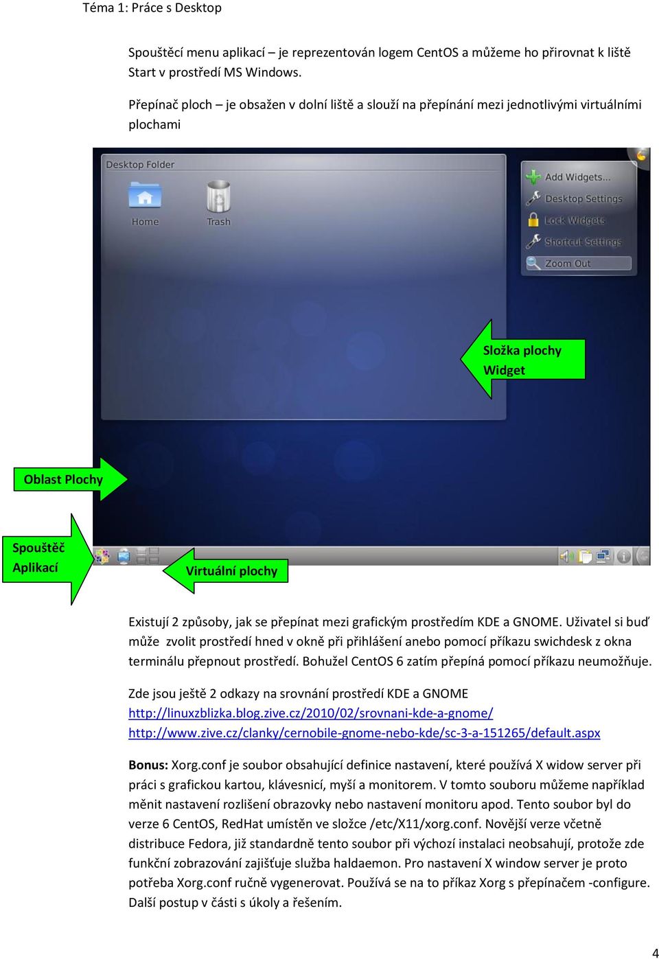 přepínat mezi grafickým prostředím KDE a GNOME. Uživatel si buď může zvolit prostředí hned v okně při přihlášení anebo pomocí příkazu swichdesk z okna terminálu přepnout prostředí.