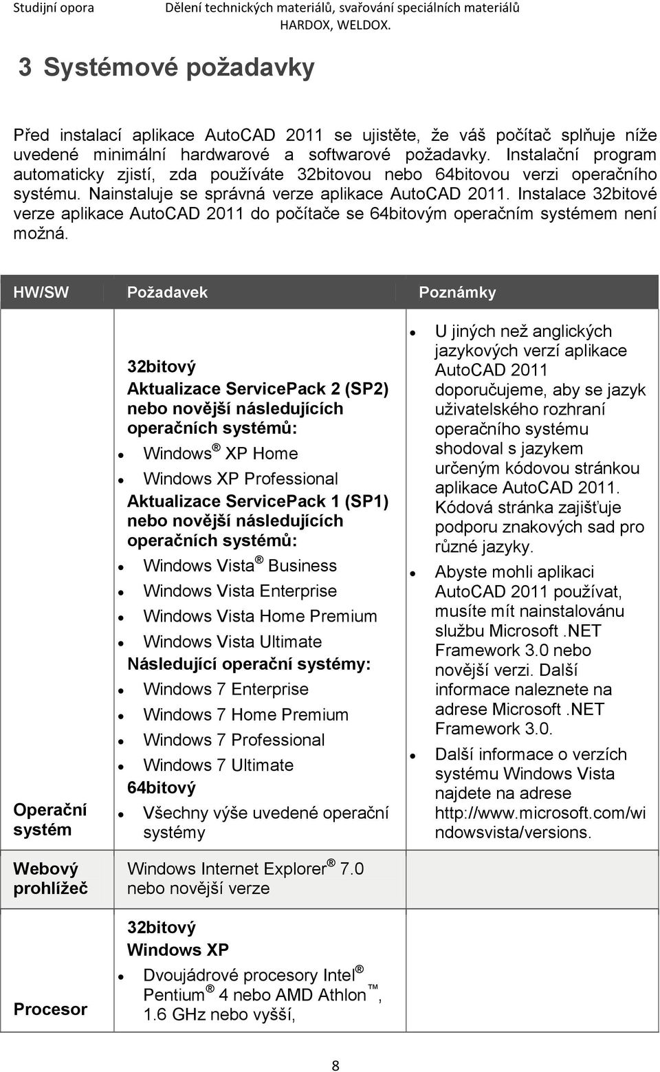 Instalace 32bitové verze aplikace AutoCAD 2011 do počítače se 64bitovým operačním systémem není moţná.