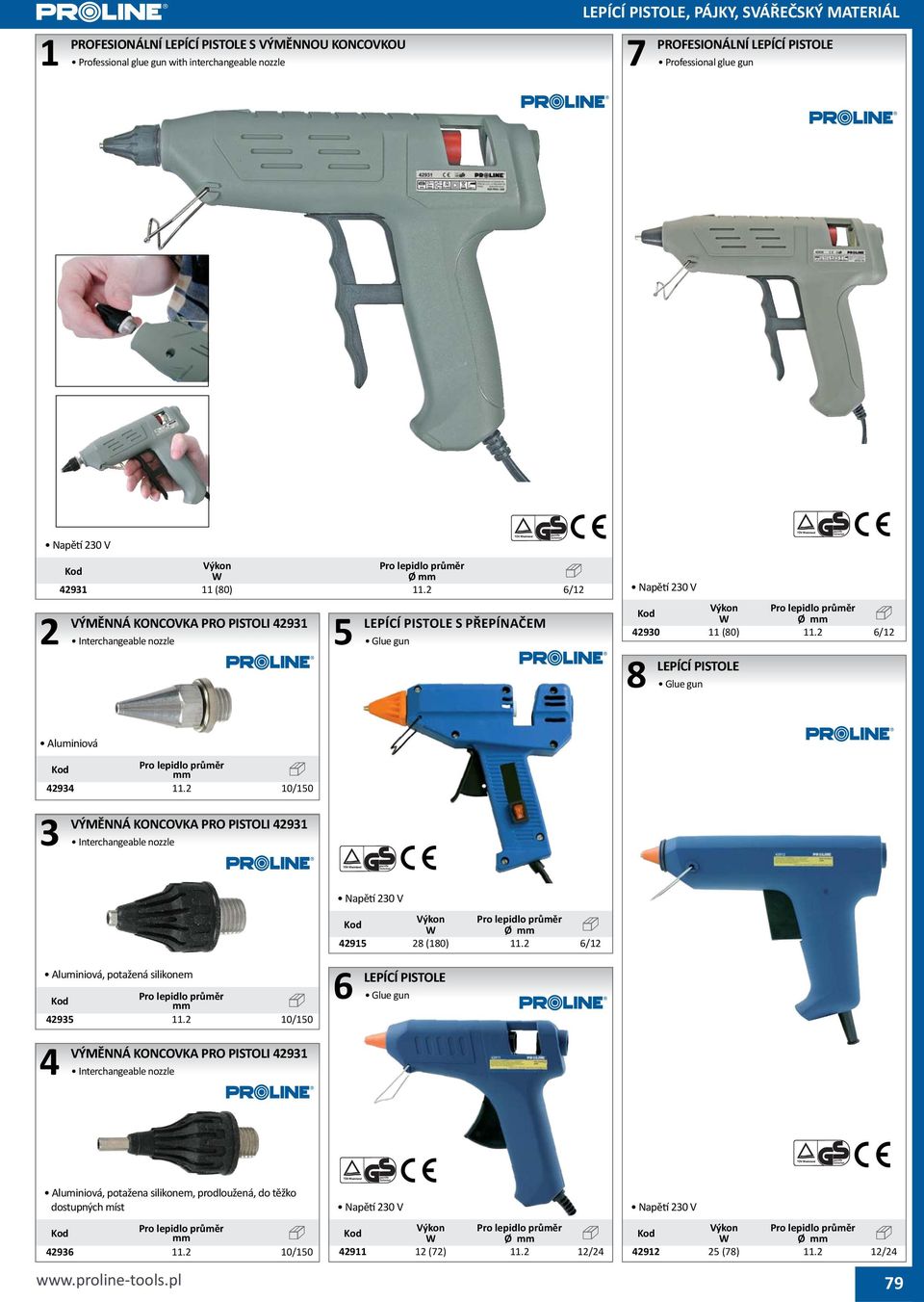 /1 8 LEPÍCÍ PISTOLE Aluiniová 9 11. 10/10 VÝMĚNNÁ KONCOVKA PRO PISTOLI 91 Interchangeable nozzle Aluiniová, potažená silikone 9 11.