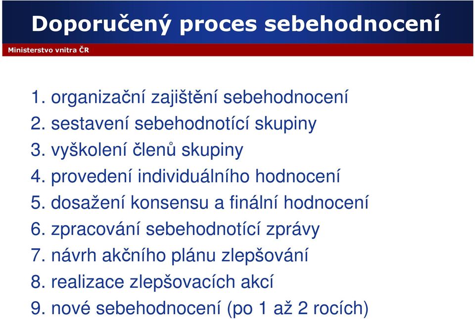 provedení individuálního hodnocení 5. dosažení konsensu a finální hodnocení 6.