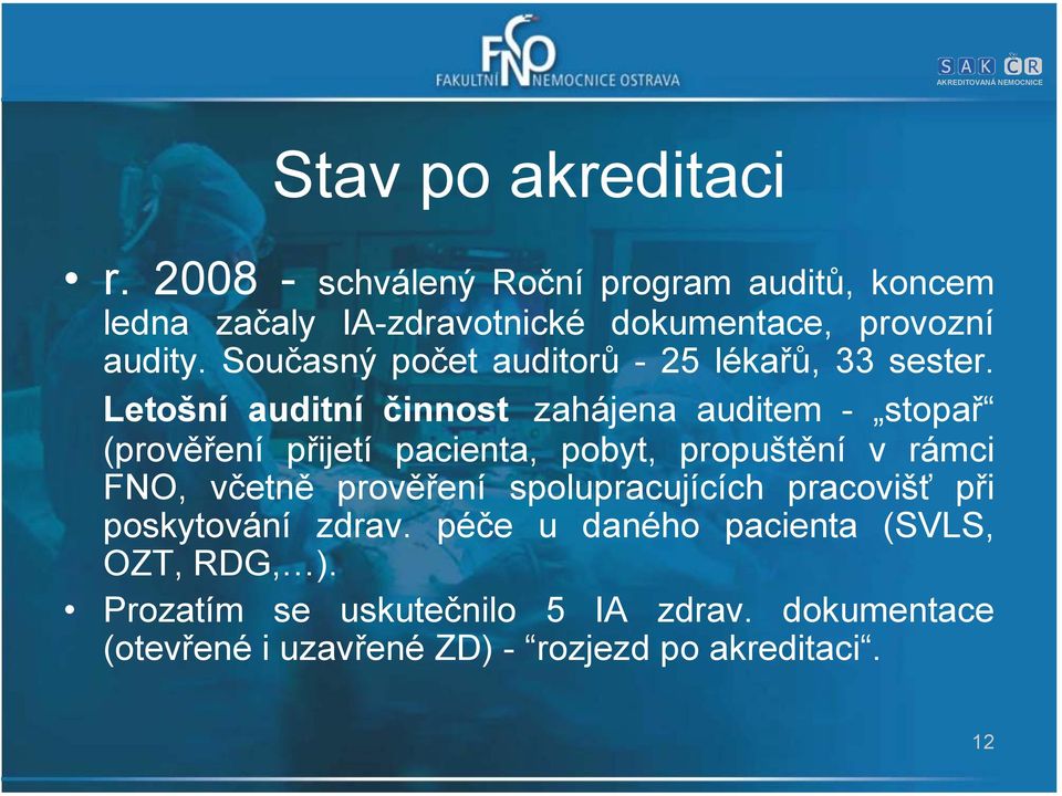 Současný počet auditorů - 25 lékařů, 33 sester.