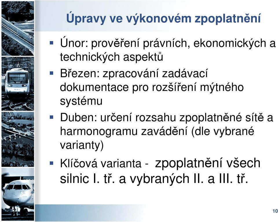 systému Duben: určení rozsahu zpoplatněné sítě a harmonogramu zavádění (dle