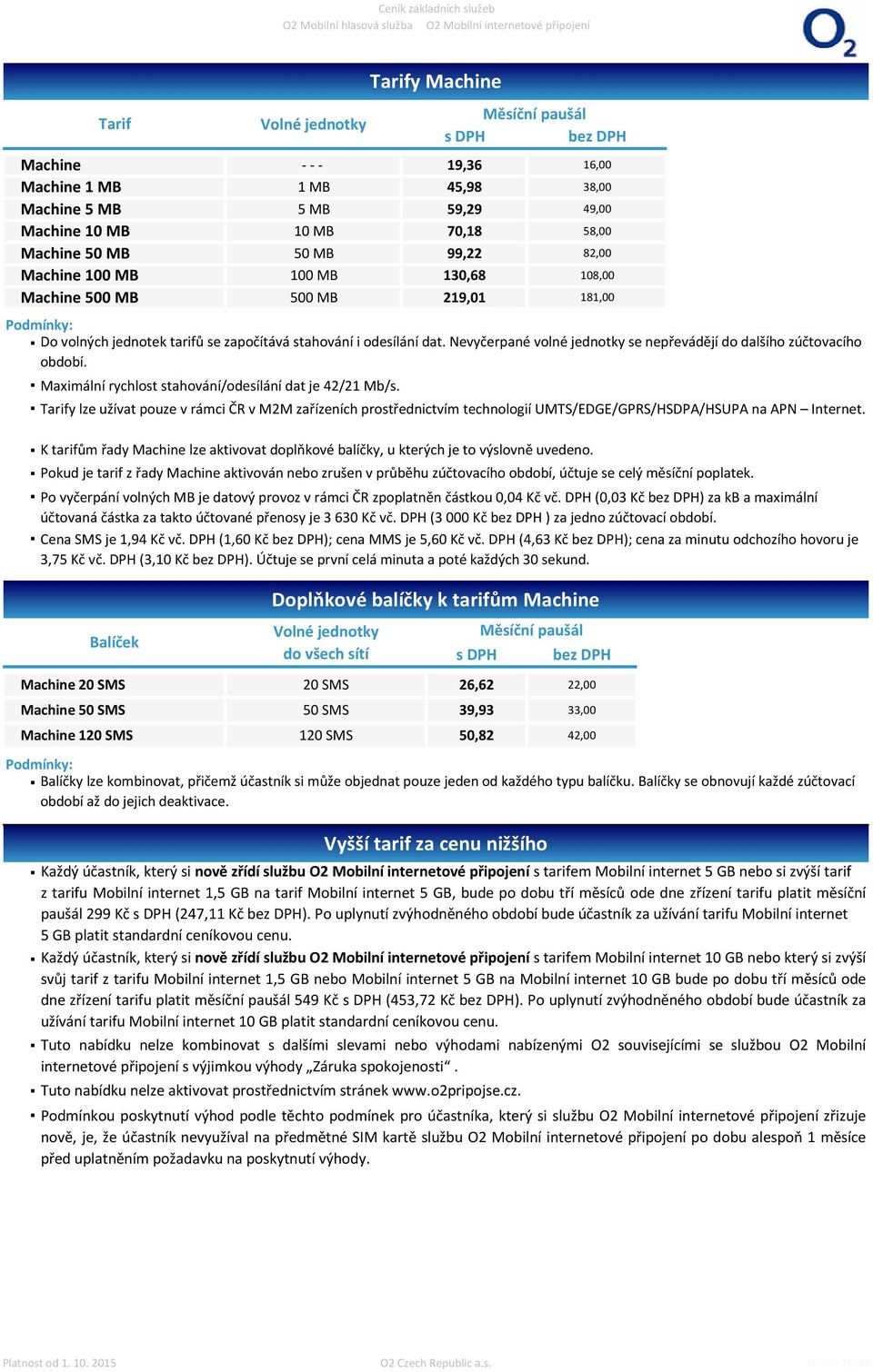 Nevyčerpané volné jednotky se nepřevádějí do dalšího zúčtovacího období. Maximální rychlost stahování/odesílání dat je 42/21 Mb/s.