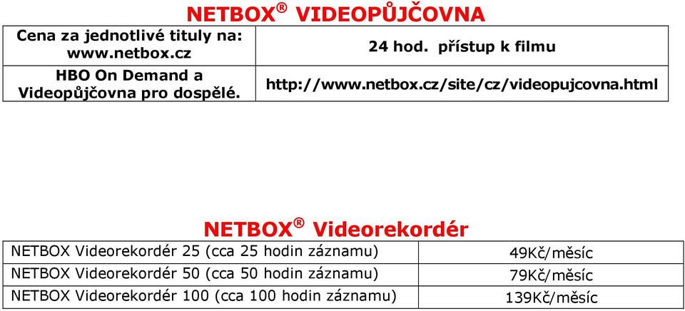 html NETBOX Videorekordér NETBOX Videorekordér 25 (cca 25 hodin záznamu) NETBOX Videorekordér