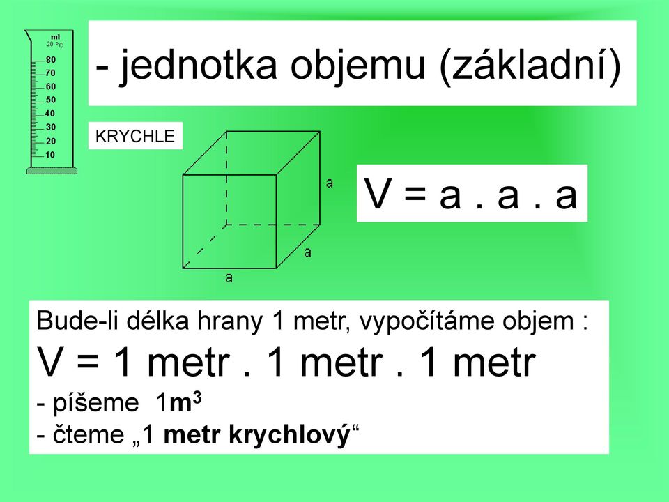 vypočítáme objem : V = 1 metr.