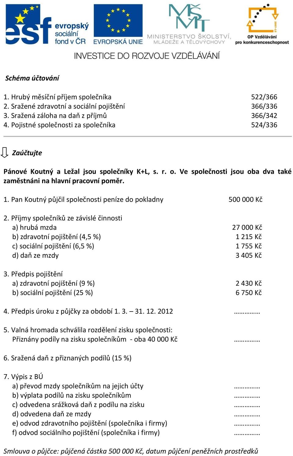 Pan Koutný půjčil společnosti peníze do pokladny 500 000 Kč 2.