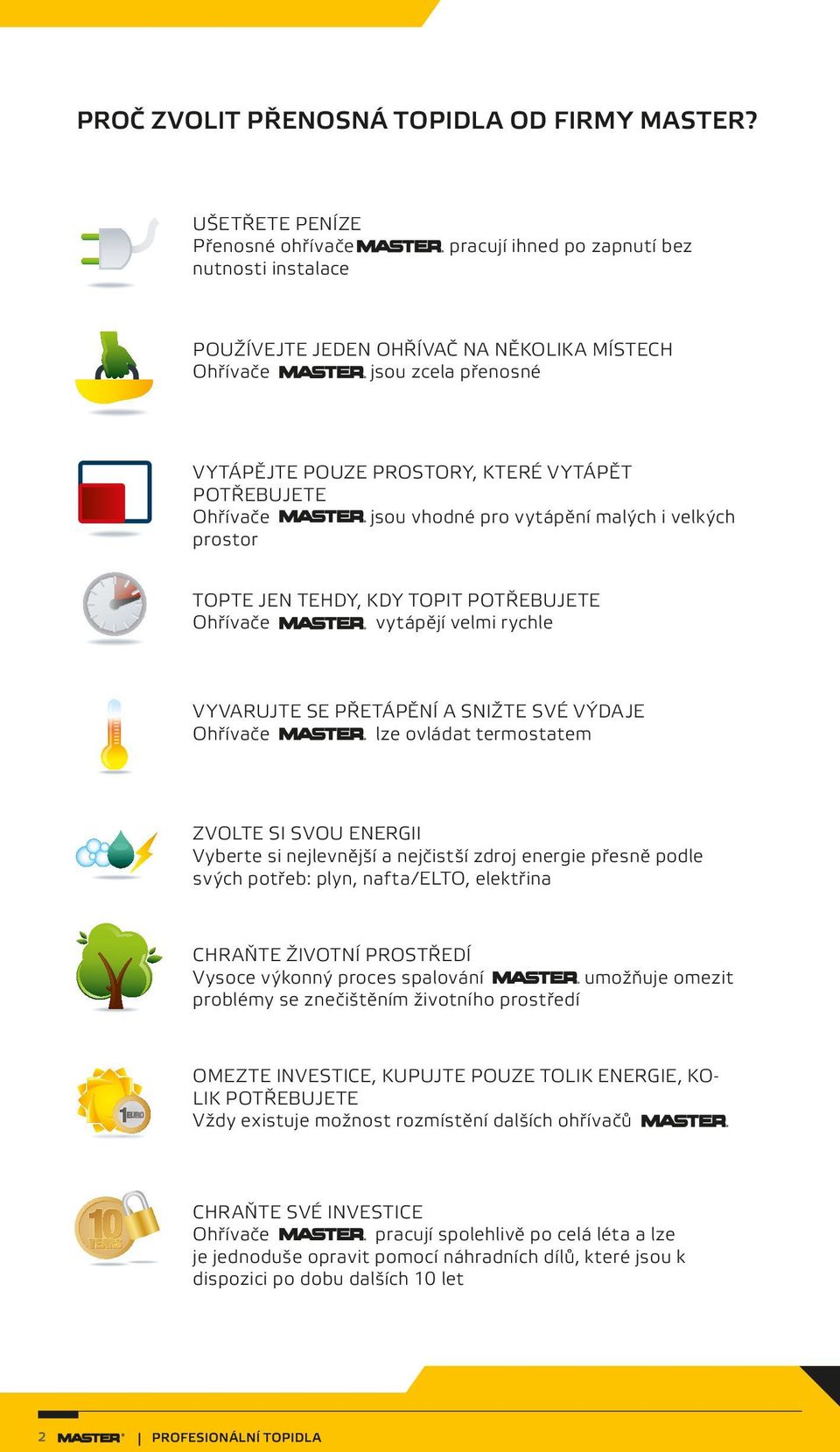POTŘEBUJETE Ohřívače jsou vhodné pro vytápění malých i velkých prostor TOPTE JEN TEHDY, KDY TOPIT POTŘEBUJETE Ohřívače vytápějí velmi rychle VYVARUJTE SE PŘETÁPĚNÍ A SNIŽTE SVÉ VÝDAJE Ohřívače lze