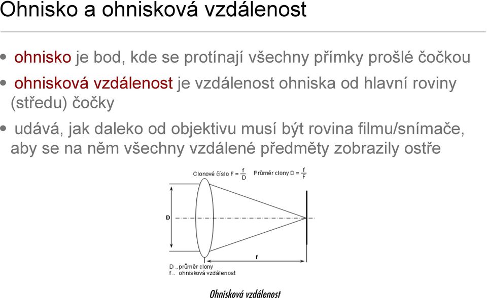 roviny (středu) čočky udává, jak daleko od objektivu musí být rovina