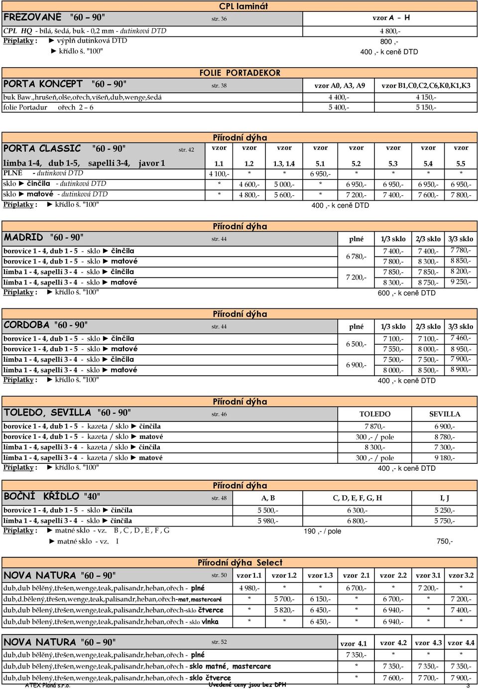 42 Přírodní dýha limba 1-4, dub 1-5, sapelli 3-4, javor 1 1.1 1.2 1.3, 1.4 5.