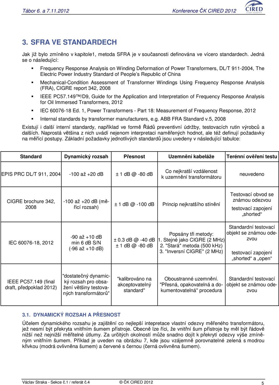 Mechanical-Condition Assessment of Transformer Windings Using Frequency Response Analysis (FRA), CIGRE report 342, 2008 IEEE PC57.