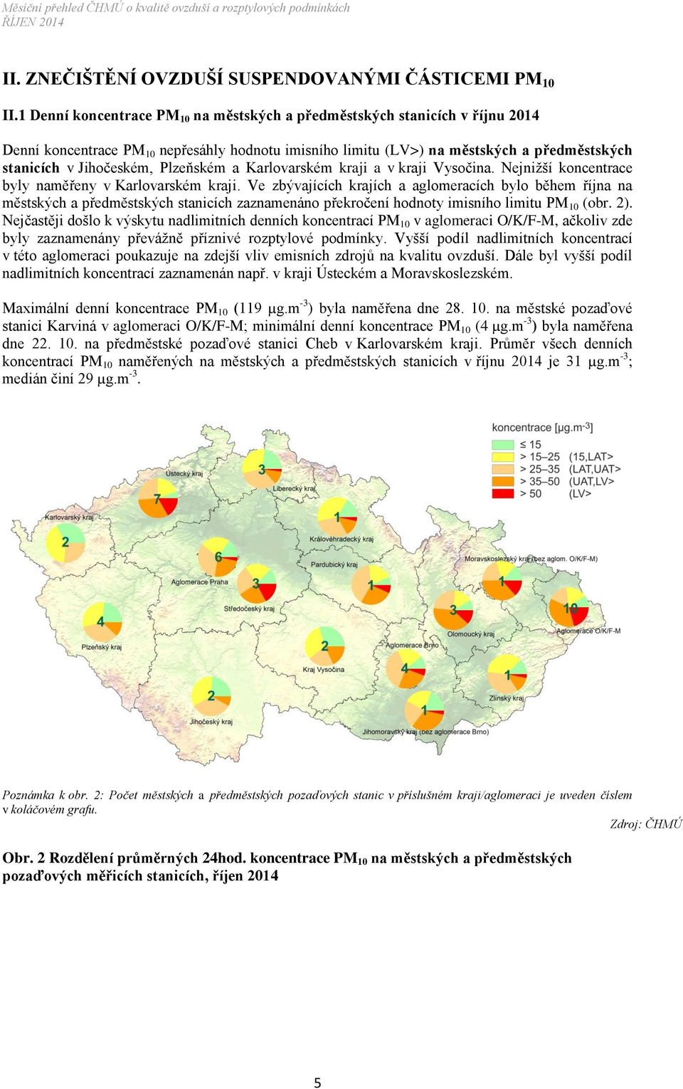 Plzeňském a Karlovarském kraji a v kraji Vysočina. Nejnižší koncentrace byly naměřeny v Karlovarském kraji.