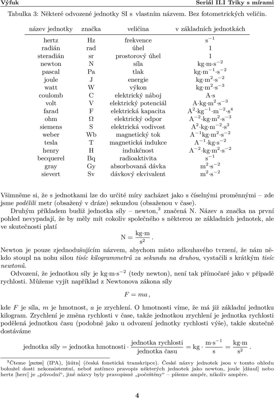 výkon 3 kg m coulomb C elektrický náboj A s volt V elektrický potenciál 3 A kg m farad F elektrická kapacita 4 A 1 m ohm Ω elektrický odpor 3 A kg m siemens S elektrická vodivost 3 A 2 kg m weber Wb