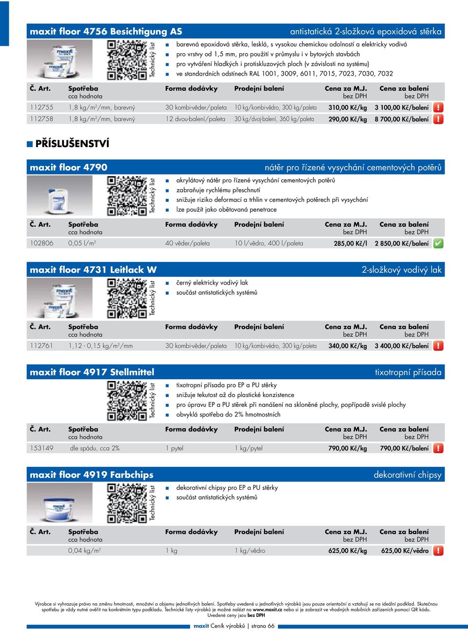 barevný 30 kombi-věder/paleta 10 kg/kombi-vědro, 300 kg/paleta 310,00 Kč/kg 3 100,00 Kč/balení 112758 1,8 kg/m 2 /mm, barevný 12 dvou-balení/paleta 30 kg/dvoj-balení, 360 kg/paleta 290,00 Kč/kg 8