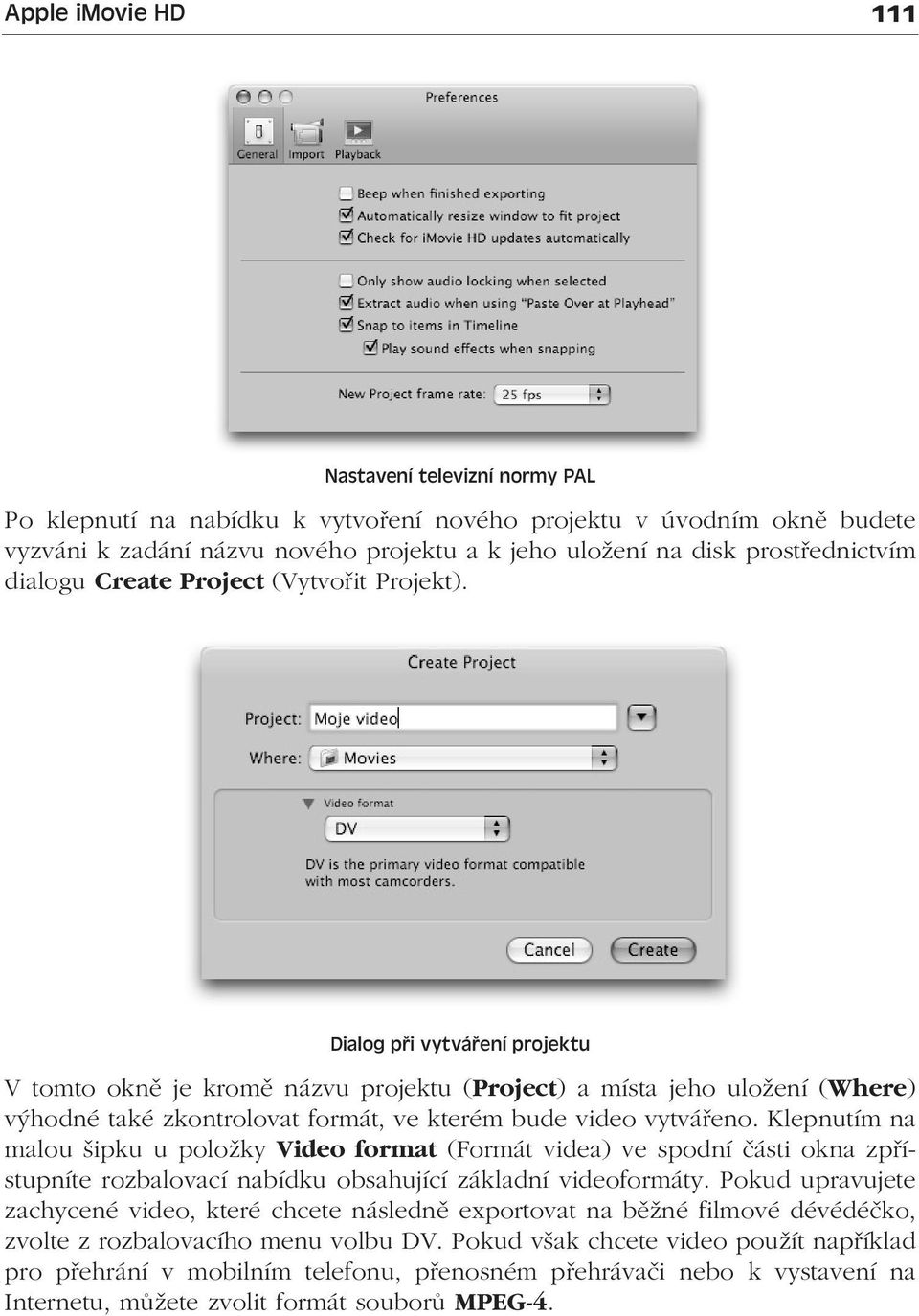 Dialog při vytváření projektu V tomto okně je kromě názvu projektu (Project) a místa jeho uložení (Where) výhodné také zkontrolovat formát, ve kterém bude video vytvářeno.