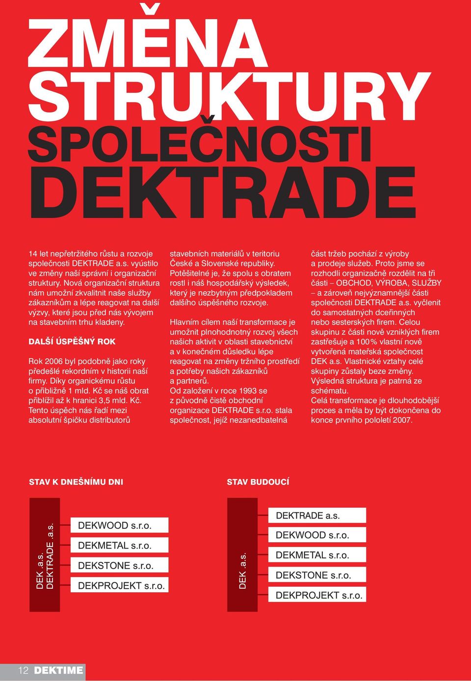 DALŠÍ ÚSPĚŠNÝ ROK Rok 2006 byl podobně jako roky předešlé rekordním v historii naší fi rmy. Díky organickému růstu o přibližně 1 mld. Kč 