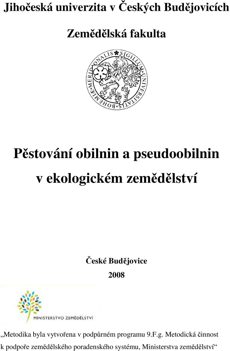 Budějovice 2008 Metodika byla vytvořena v podpůrném progr
