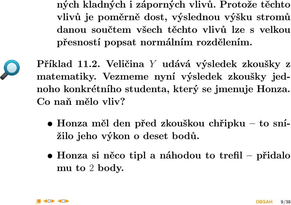 rozdělením. Příklad 11.2. Veličina Y udává výsledek zkoušky z matematiky.