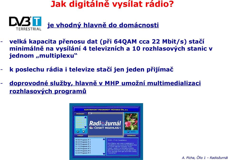 Mbit/s) stačí minimálně na vysílání 4 televizních a 10 rozhlasových stanic v