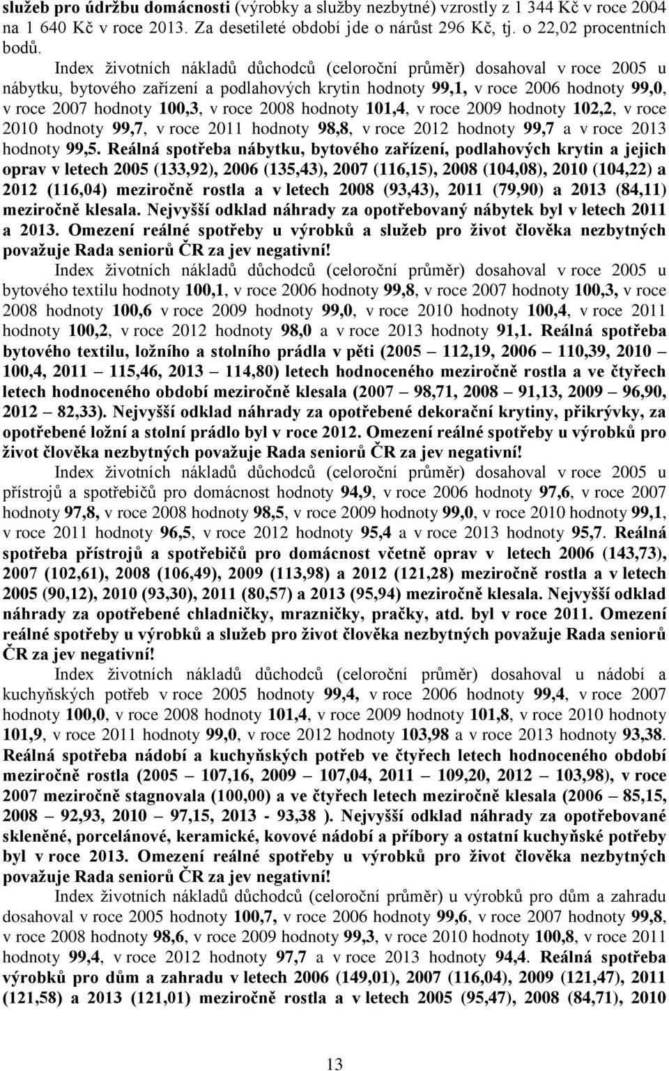 2008 hodnoty 101,4, v roce 2009 hodnoty 102,2, v roce 2010 hodnoty 99,7, v roce 2011 hodnoty 98,8, v roce 2012 hodnoty 99,7 a v roce 2013 hodnoty 99,5.