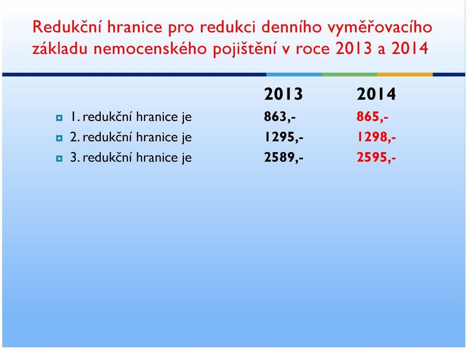 2014 1. redukční hranice je 863,- 865,- 2.