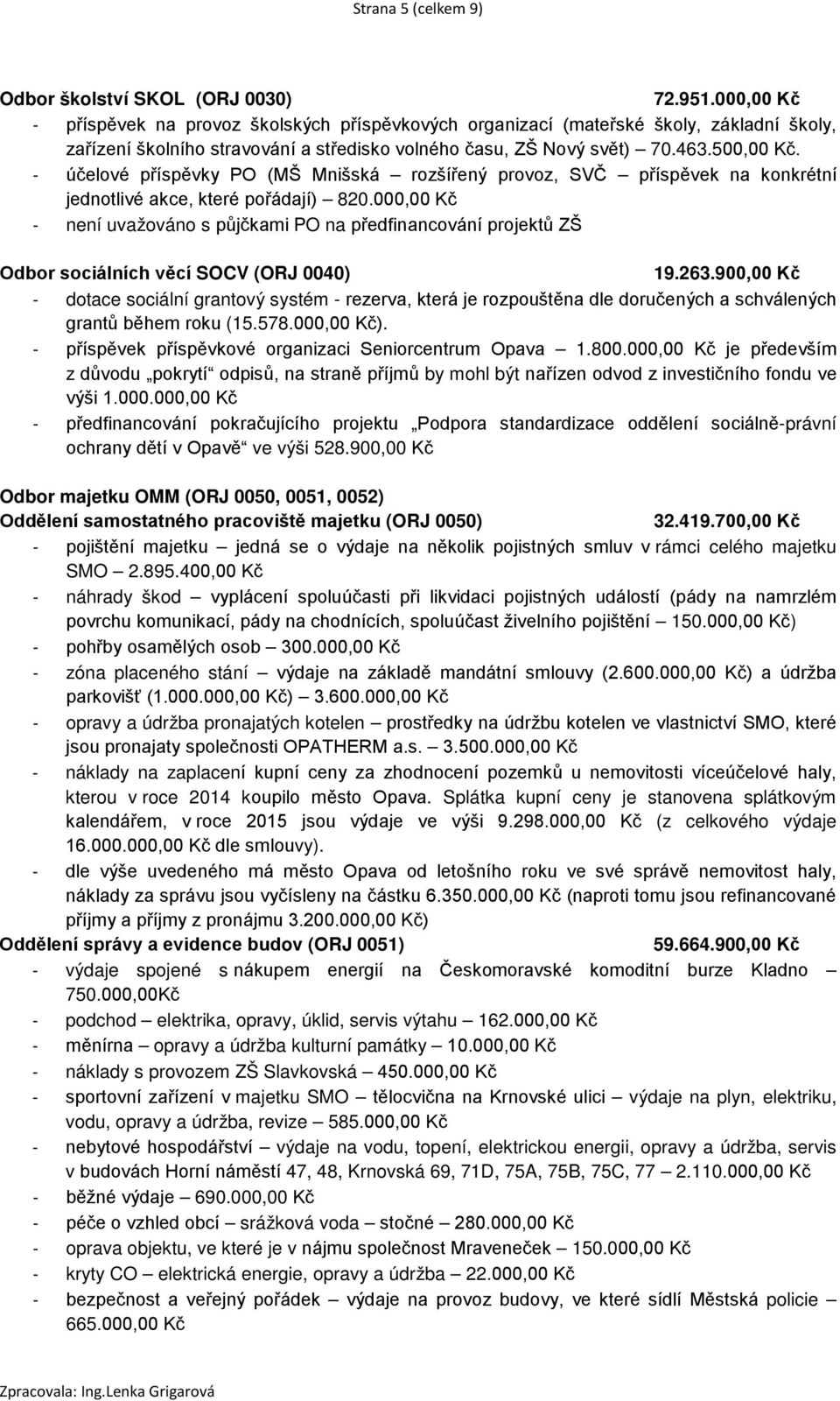 - účelové příspěvky PO (MŠ Mnišská rozšířený provoz, SVČ příspěvek na konkrétní jednotlivé akce, které pořádají) 820.