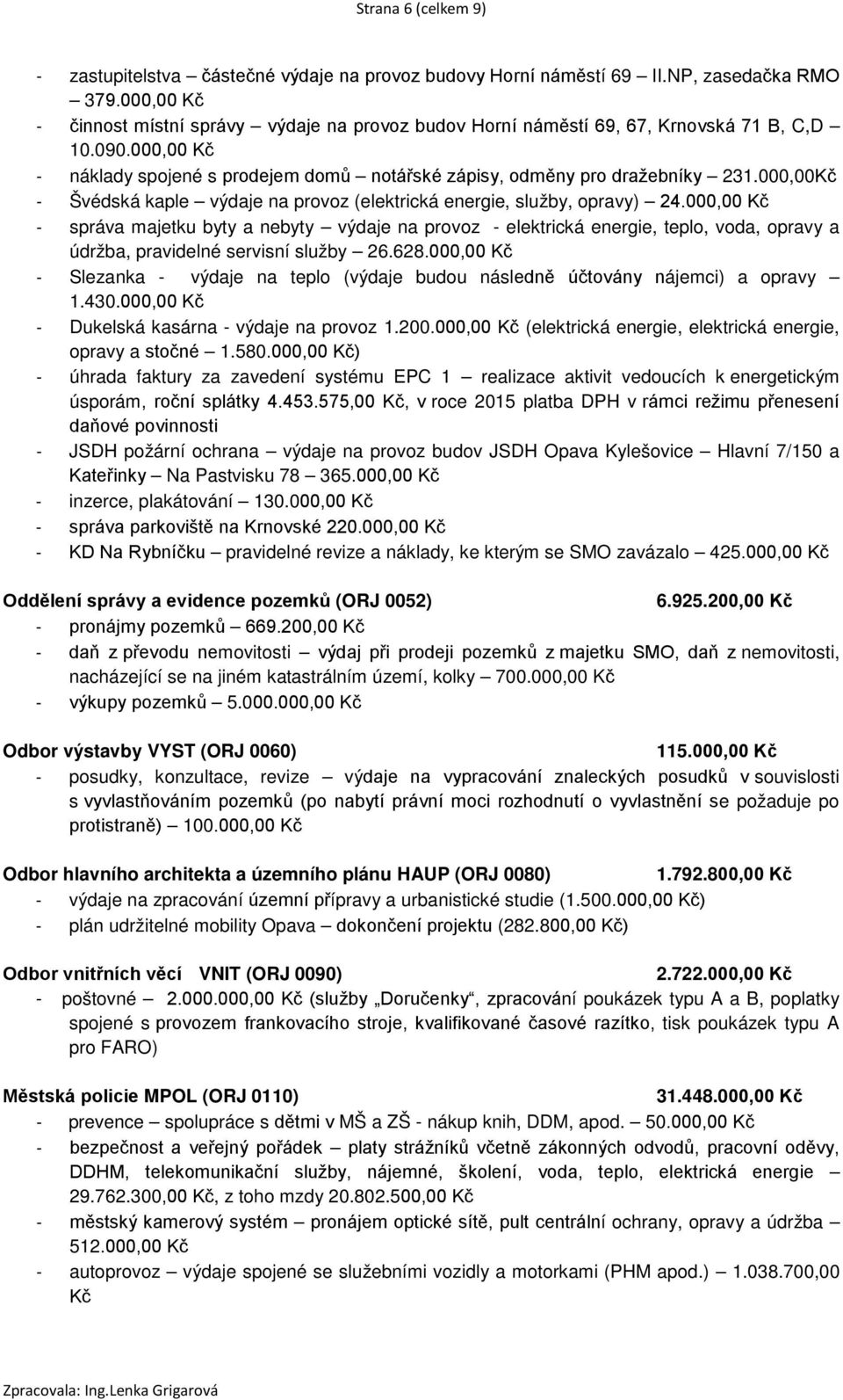 000,00Kč - Švédská kaple výdaje na provoz (elektrická energie, služby, opravy) 24.