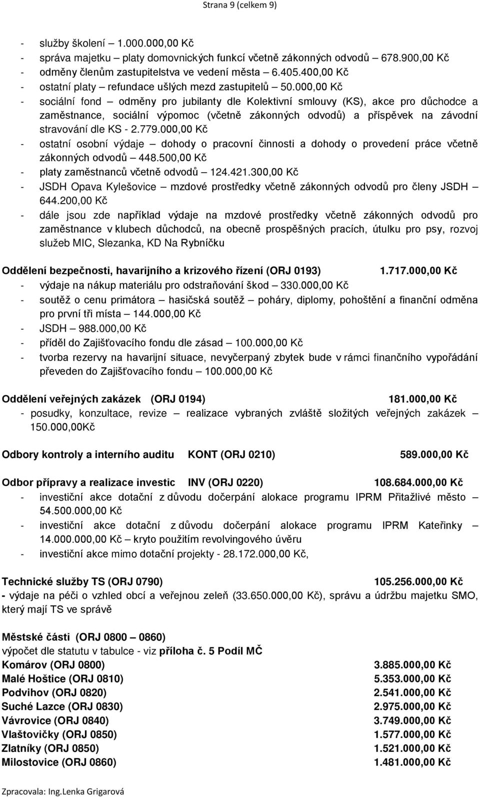 000,00 Kč - sociální fond odměny pro jubilanty dle Kolektivní smlouvy (KS), akce pro důchodce a zaměstnance, sociální výpomoc (včetně zákonných odvodů) a příspěvek na závodní stravování dle KS - 2.
