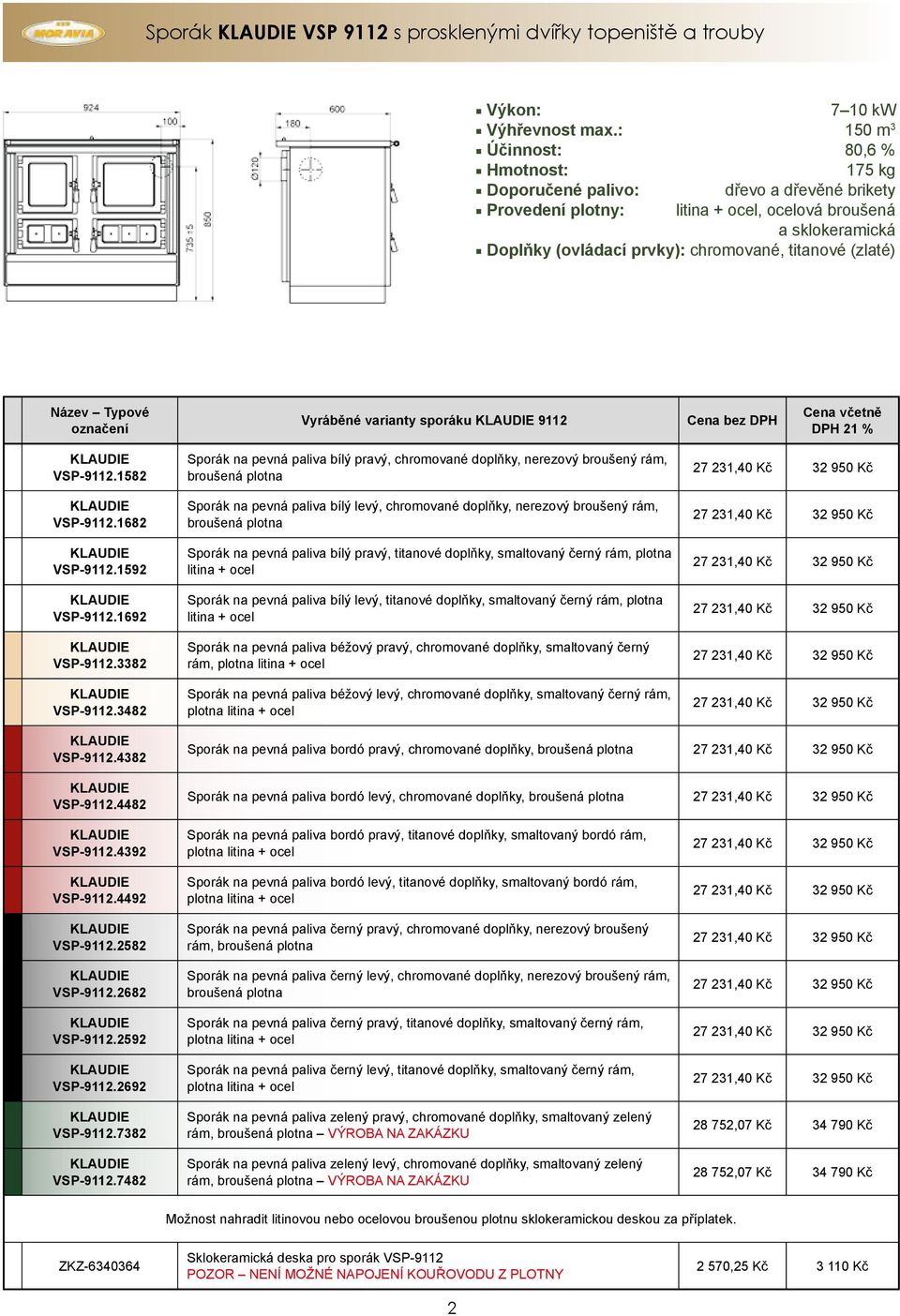 (zlaté) Název Typové označení Vyráběné varianty sporáku 9112 Cena bez DPH VSP-9112.1582 VSP-9112.1682 VSP-9112.1592 VSP-9112.1692 VSP-9112.3382 VSP-9112.