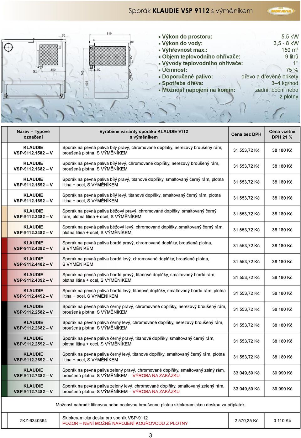boční nebo z plotny Název Typové označení Vyráběné varianty sporáku 9112 s výměníkem Cena bez DPH VSP-9112.1582 V VSP-9112.1682 V VSP-9112.1592 V VSP-9112.1692 V VSP-9112.3382 V VSP-9112.