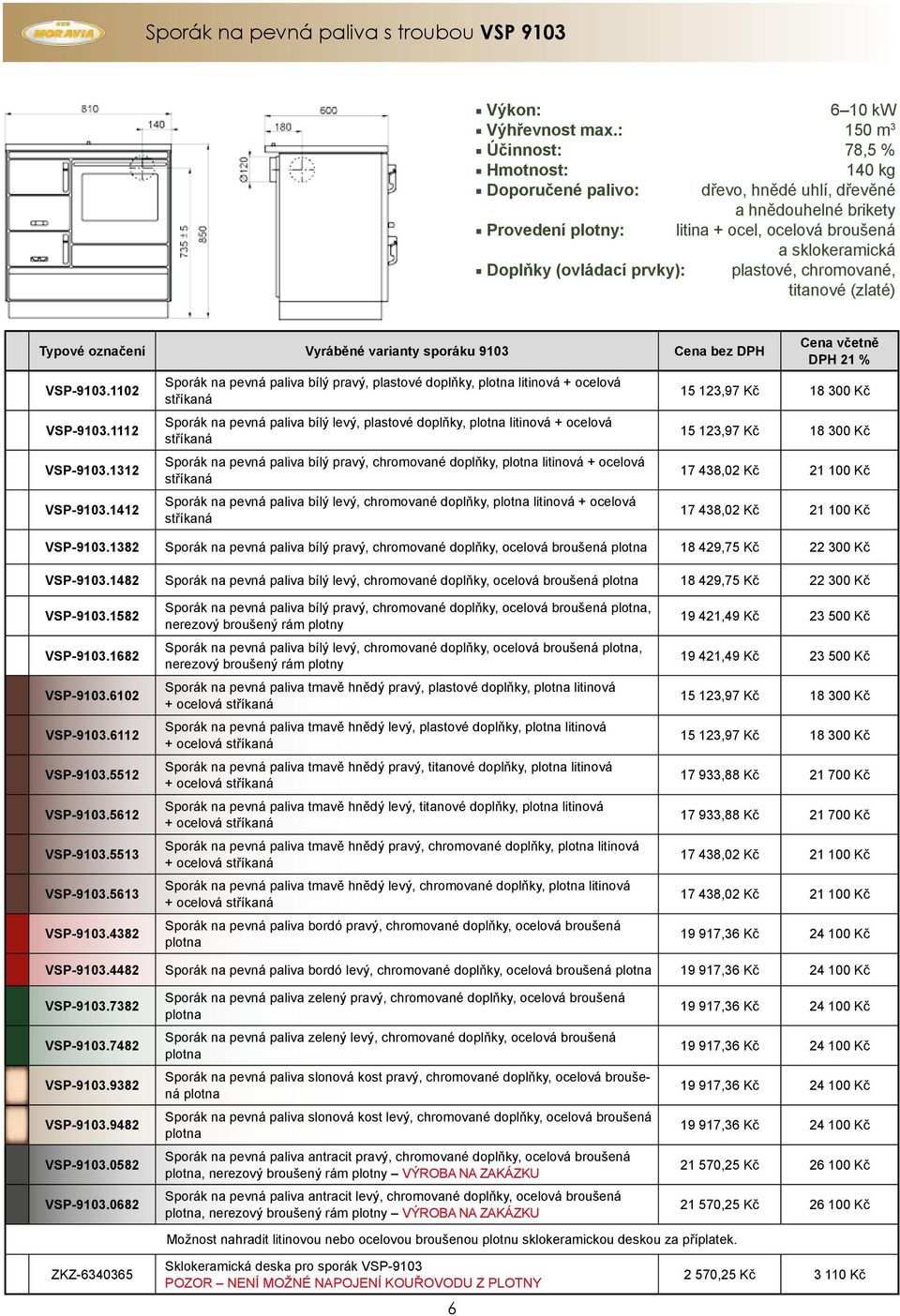 prvky): plastové, chromované, titanové (zlaté) Typové označení Vyráběné varianty sporáku 9103 Cena bez DPH VSP-9103.1102 VSP-9103.1112 VSP-9103.1312 VSP-9103.