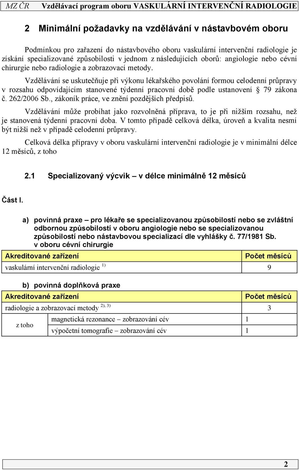 Vzdělávání se uskutečňuje při výkonu lékařského povolání formou celodenní průpravy v rozsahu odpovídajícím stanovené týdenní pracovní době podle ustanovení 79 zákona č. 6/006 Sb.