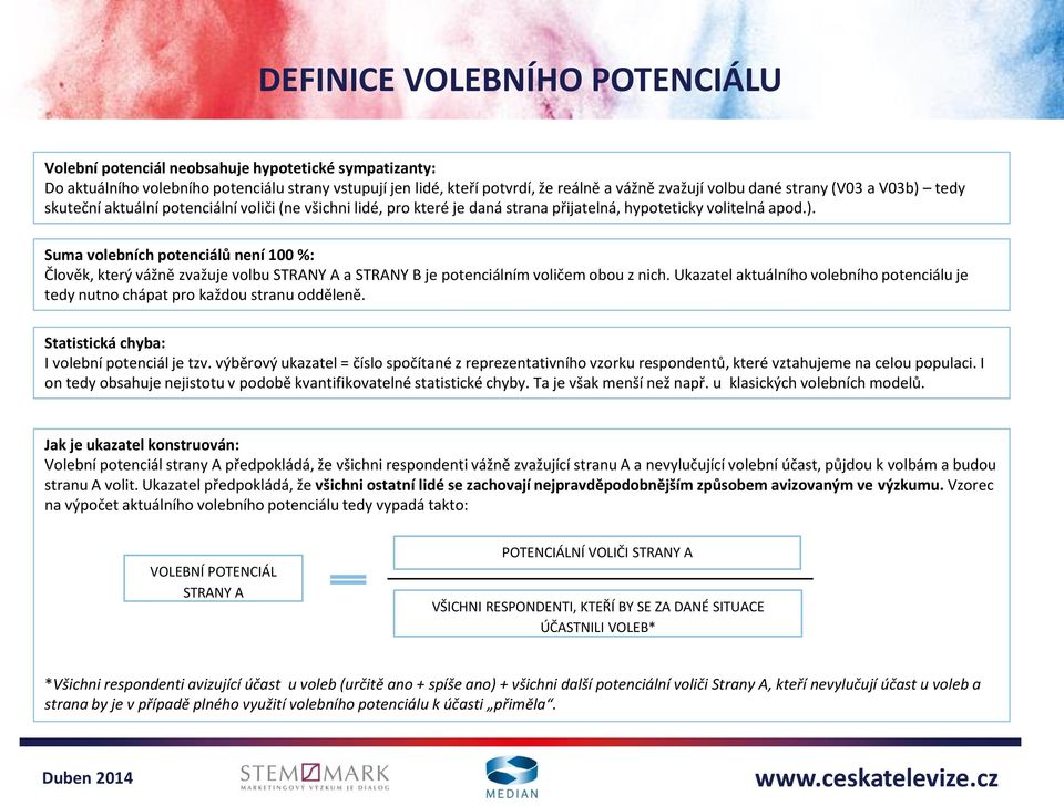 Ukazatel aktuálního volebního potenciálu je tedy nutno chápat pro každou stranu odděleně. Statistická chyba: I volební potenciál je tzv.