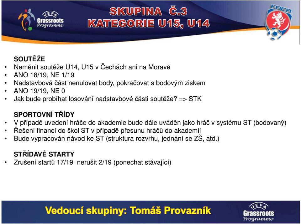 => STK SPORTOVNÍ TŘÍDY V případě uvedení hráče do akademie bude dále uváděn jako hráč v systému ST (bodovaný) Řešení financí do