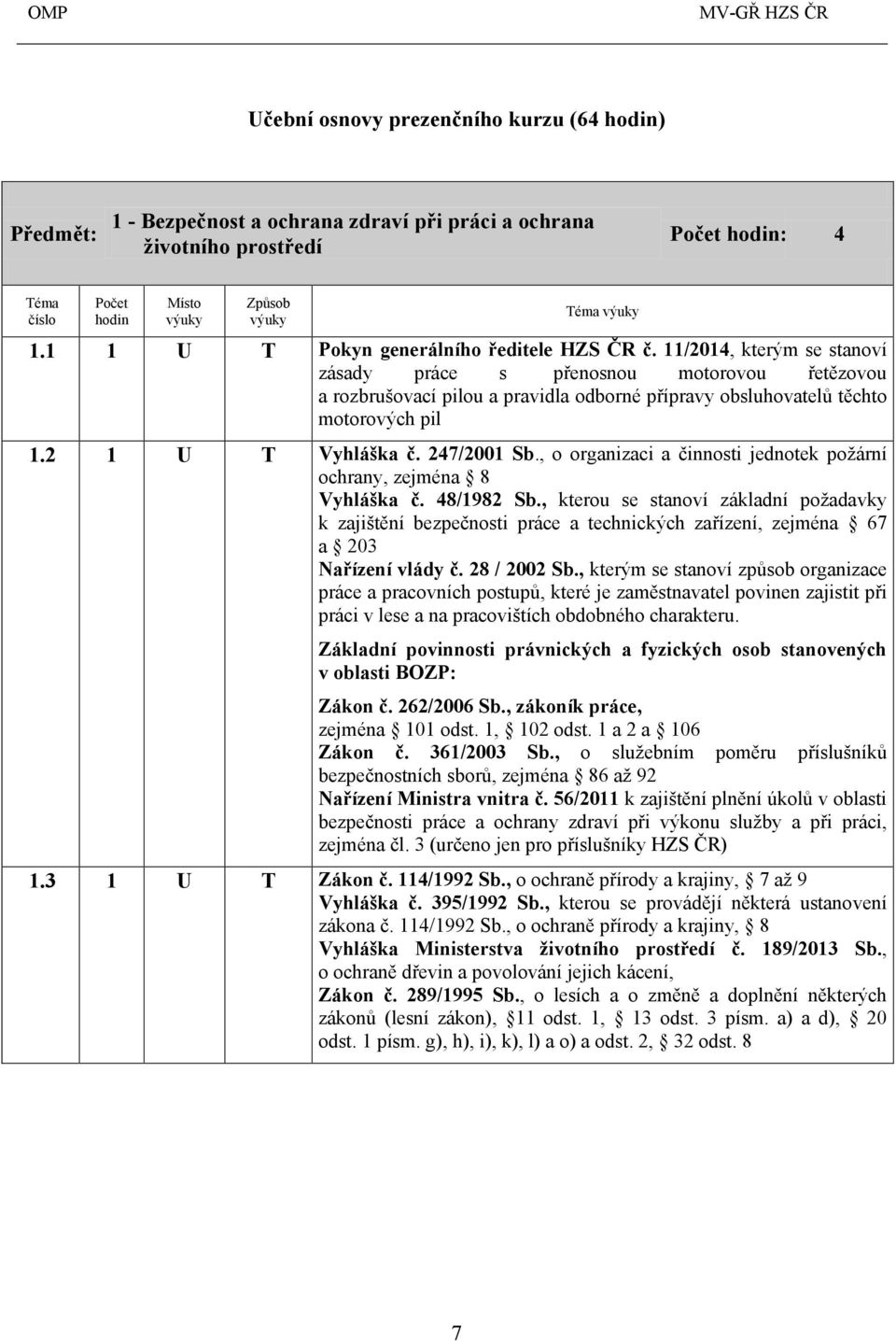 , o organizaci a činnosti jednotek požární ochrany, zejména 8 Vyhláška č. 48/1982 Sb.