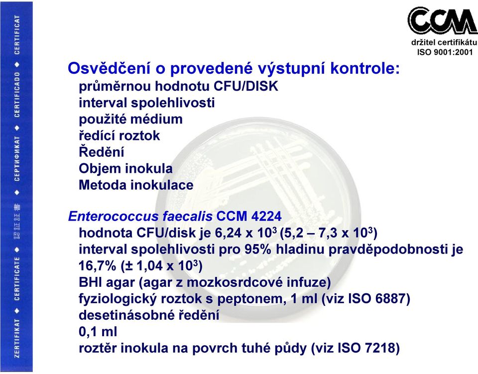 10 3 ) interval spolehlivosti pro 95% hladinu pravděpodobnosti je 16,7% (± 1,04x 10 3 ) BHI agar (agar z mozkosrdcové infuze)